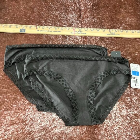 Natori Bliss Cotton Lace Trim Brief 2-Pack Coal Gray Black XL Panties NWT - Picture 4 of 10